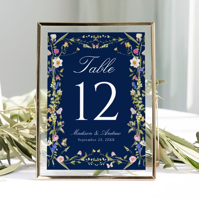 Färgrik äng med vilda blommor bröllopsbord nummer inbjudningar (Skapare uppladdad)