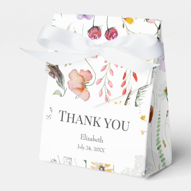 Färgrik äng med vilda blommor Bröllopsdusch Tack-k Presentaskar (Framsidan Sidan)