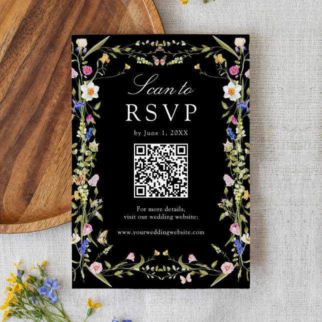 Färgrik äng med vilda blommor QR-kod Bröllop OSA Kort (Skapare uppladdad)