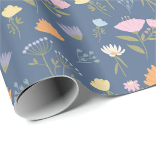 Färgrik äng på blått presentpapper