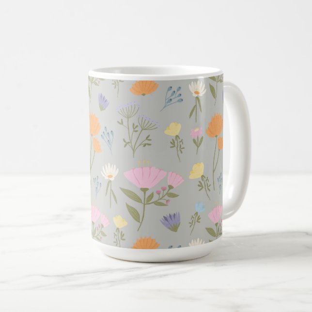 Färgrik äng på grått kaffemugg (Framsida höger)