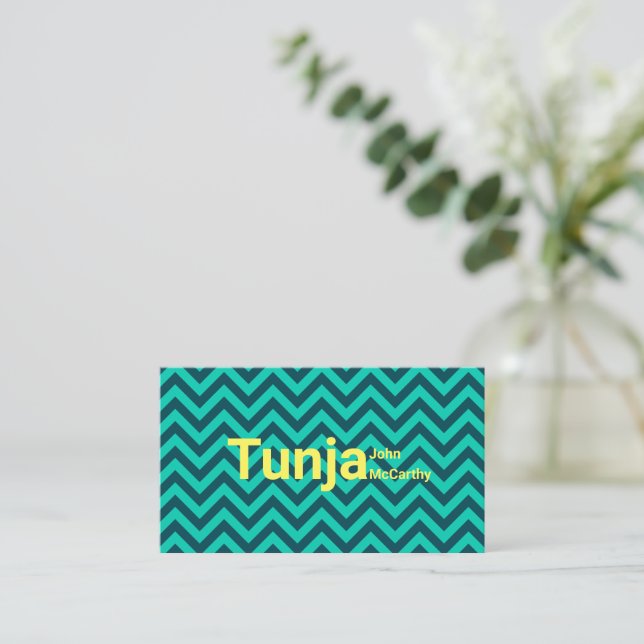 Färgrik Aqua Grön Gul Chevron Mönster Visitkort (Stående Fram)