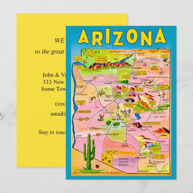 Färgrik Arizona Kartor Flytt Tillkännagivande (Fram/baksida)