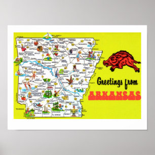 Färgrik Arkansas vykortskarta tryck
