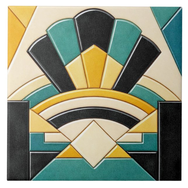 Färgrik Art Deco-stil Keramik   Kakelplatta (Framsidan)