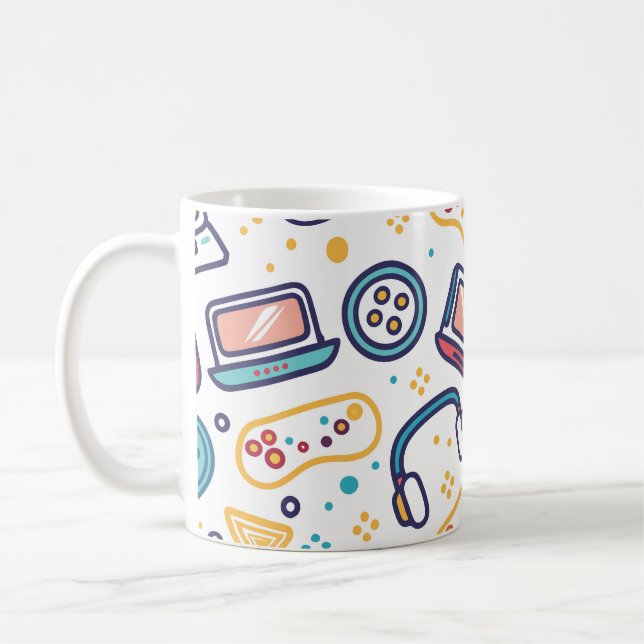 Färgrik Barnvänlig Tecknad Datorspels Skiss Kaffemugg (Vänster)