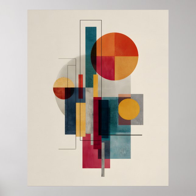 Färgrik Bauhaus Geometrisk Abstrakt Konstaffisch Poster (Framsidan)