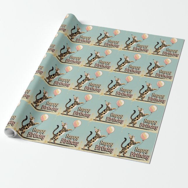 Färgrik Bengal Katt  Presentpapper (Utrullad)