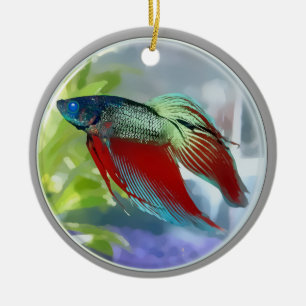Färgrik Betta fisk i en bubbla Julgransprydnad Keramik