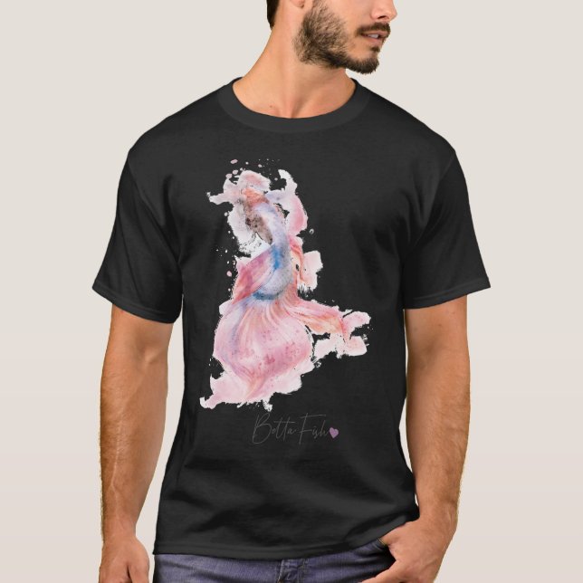 Färgrik Betta Fisk Vattenfärgseffekt med text T Shirt (Framsida)