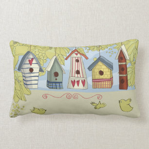 Färgrik BirdhousesLumbar eller dekorativ kudde