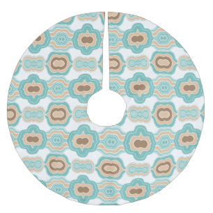 Färgrik blå/beige/brun medaljong julgransmatta borstad polyester