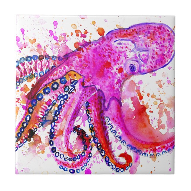 Färgrik bläckfisk Art02 Kakelplatta (Framsidan)