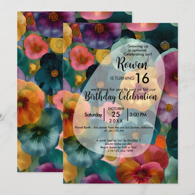 Färgrik Blomdesign | Färgrik Blomsterdesign Inbjudningar (Fram/baksida)