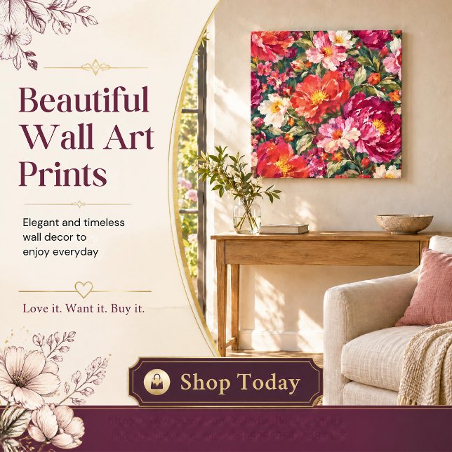Färgrik blomduk på canvas | Blomsterträdgård (Floral Canvas Wall Art Print perfect as a housewarming gift  or simply update your home with flowers)