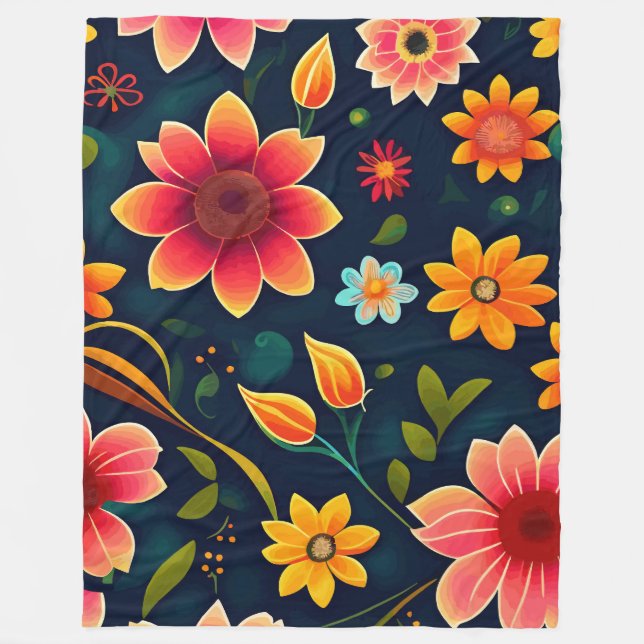 Färgrik Blomma Fleecefilt (Framsidan)