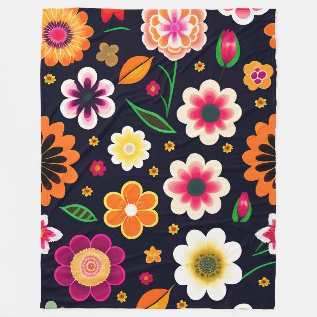 Färgrik Blomma Fleecefilt (Framsidan)