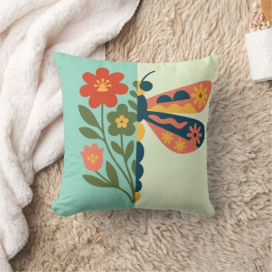 Färgrik blomma och fjäril grafisk design kudde