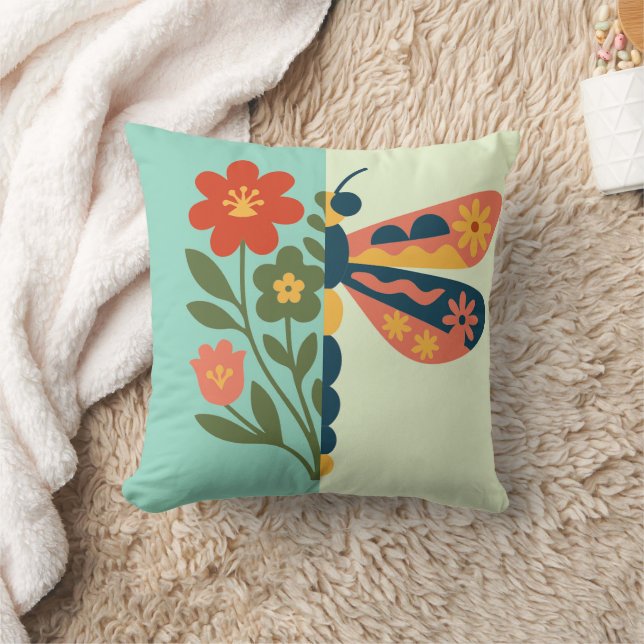Färgrik blomma och fjäril grafisk design kudde (Filt)