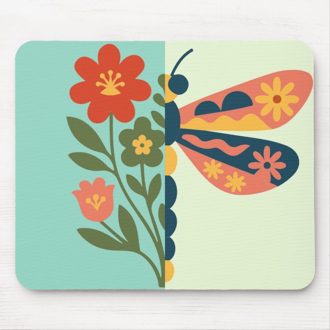 Färgrik blomma och fjäril grafisk design musmatta (Framsidan)