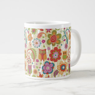 Färgrik blomma och uggla jumbo mugg