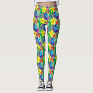 Färgrik blommabakgrund leggings