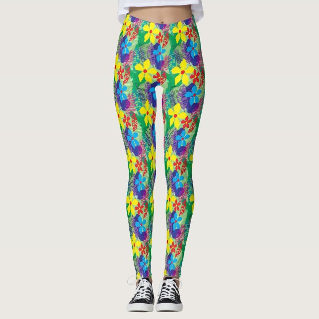 Färgrik blommabakgrund leggings (Framsida)