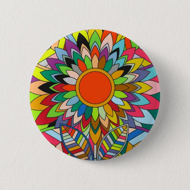 färgrik blommandala yaei design knapp (Framsida)