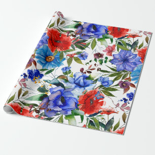 Färgrik Blommig Akvarell Presentpapper