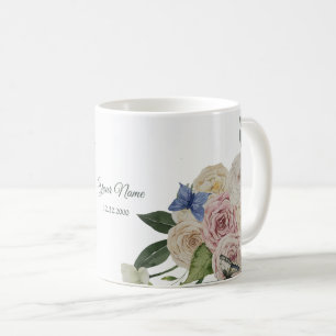 Färgrik Blommig Blå Fjäril Grön Bröllopsfest Kaffemugg
