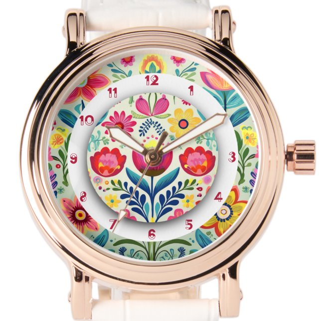 Färgrik Blommig Boho-målning två kronor  Armbandsur (Skapare uppladdad)