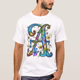 Färgrik Blommig Bokstav A – Konstnärlig Monogram A T Shirt
