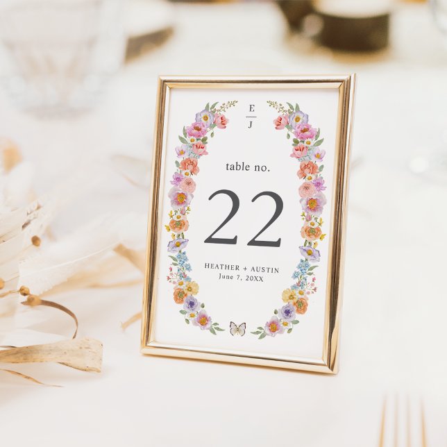 Färgrik Blommig Bordskortnummer Bordsnummer (Colorful Floral Table Number Monogrammed by Painted Paperie
)