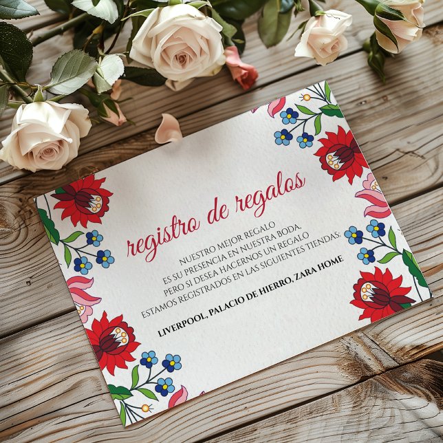 Färgrik Blommig Botanisk Modern Spansk Bröllop Tilläggskort (Colorful Floral Botanical Modern Spanish Wedding Enclosure Card)