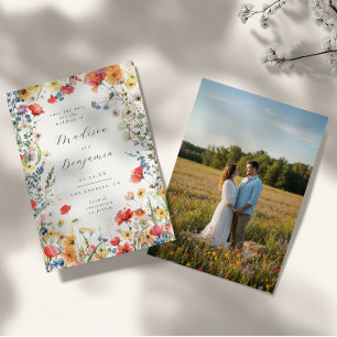 Färgrik Blommig Bröllopsfoto Spara Datumet Inbjudningar