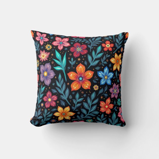 Färgrik Blommig Knapphistorisk Bakgrund Kudde (Framsida)