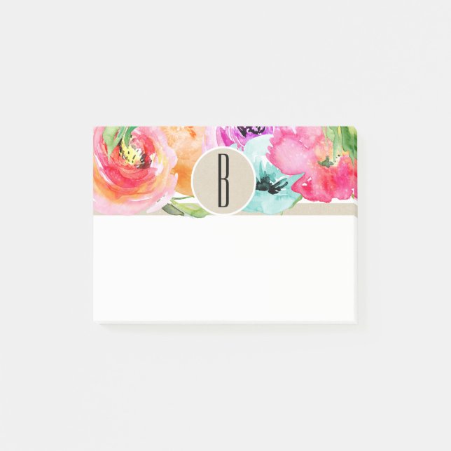 Färgrik Blommig Modern Rustik Botanisk Kraft Post-it Block (Framsida)