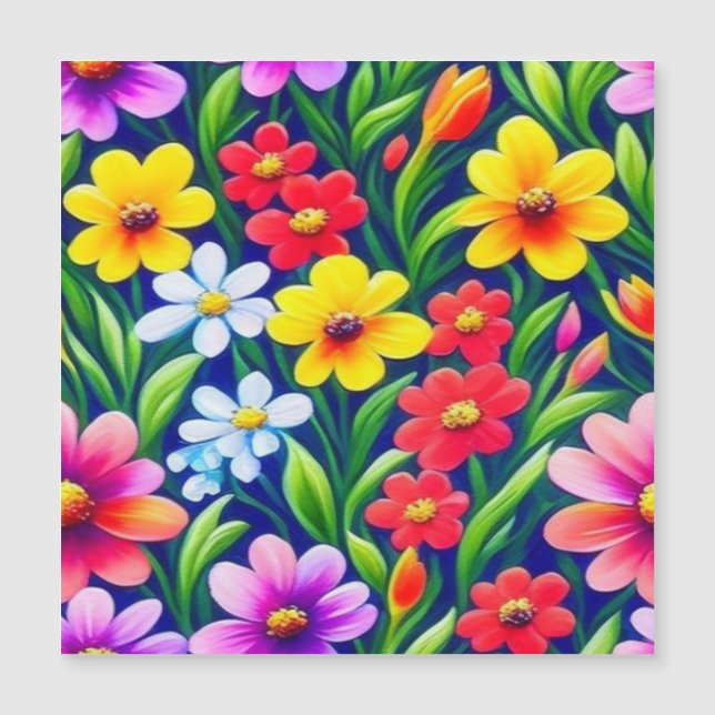 Färgrik blommig mönster magnetisk inbjudningskort (Framsida)