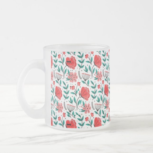 Färgrik Blommig Mönster Ritad för Hand. Frostad Glasmugg (Vänster)