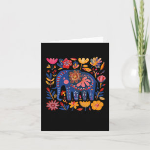 Färgrik Blommig Mönstrad Elefant Illustration Kort