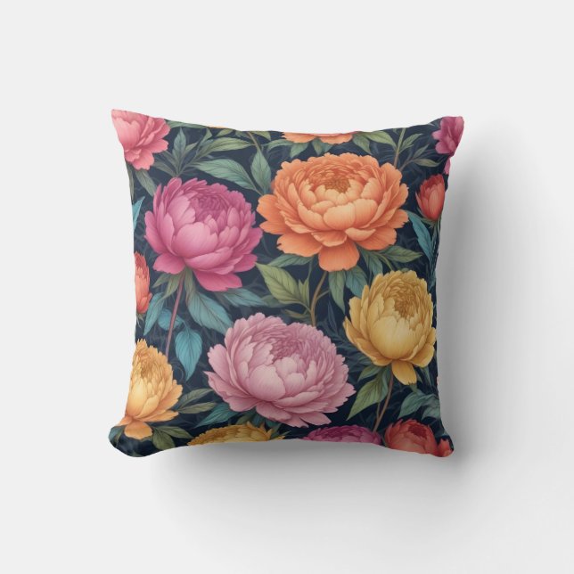 Färgrik blommig piondesign kudde (Framsida)