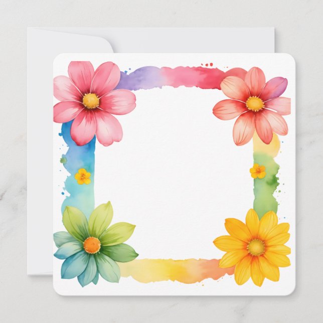 Färgrik Blommig Ram Bakgrund Inbjudningar (Framsida)