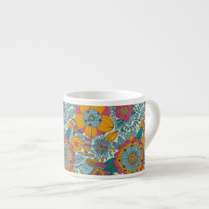 Färgrik blommönster espressomugg