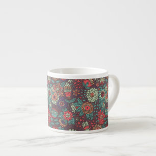 Färgrik blommönster i tecknadstil espressomugg