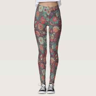 Färgrik blommönster i tecknadstil leggings