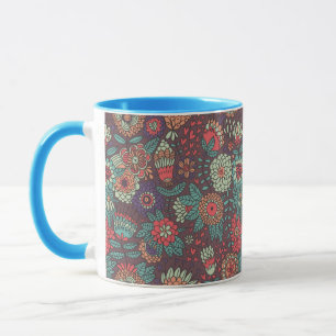 Färgrik blommönster i tecknadstil mugg