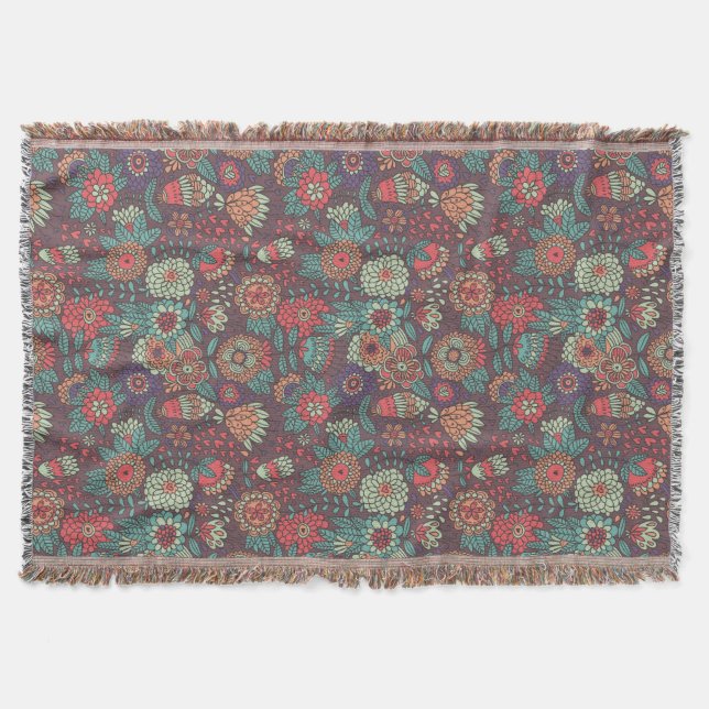 Färgrik blommönster i tecknadstil mysfilt (Framsidan)