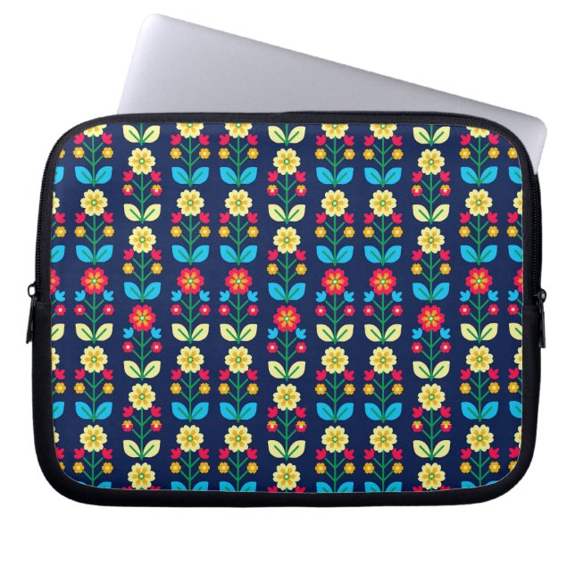 Färgrik blommönster laptop fodral (Framsidan)