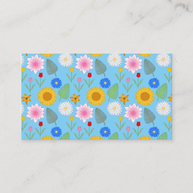 Färgrik blommönster på Blue. Visitkort (Framsida)