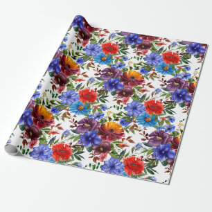 Färgrik Blommotiv i Vattenfärg Presentpapper
